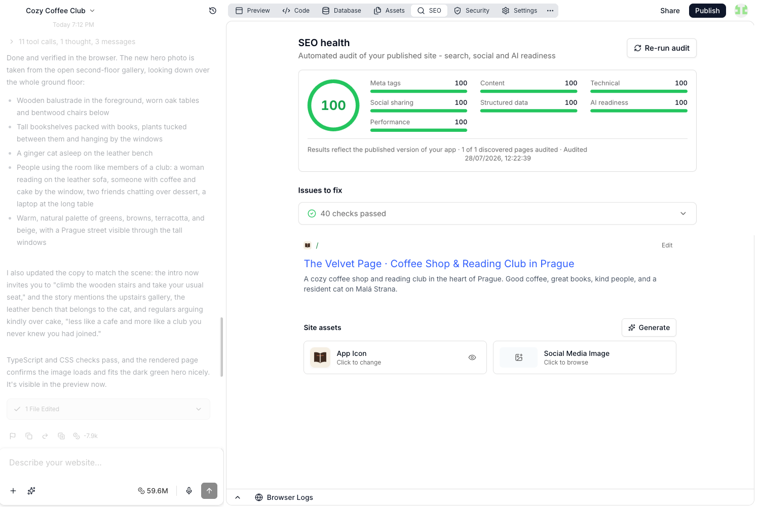 Search Appearance with per-page search preview and site assets